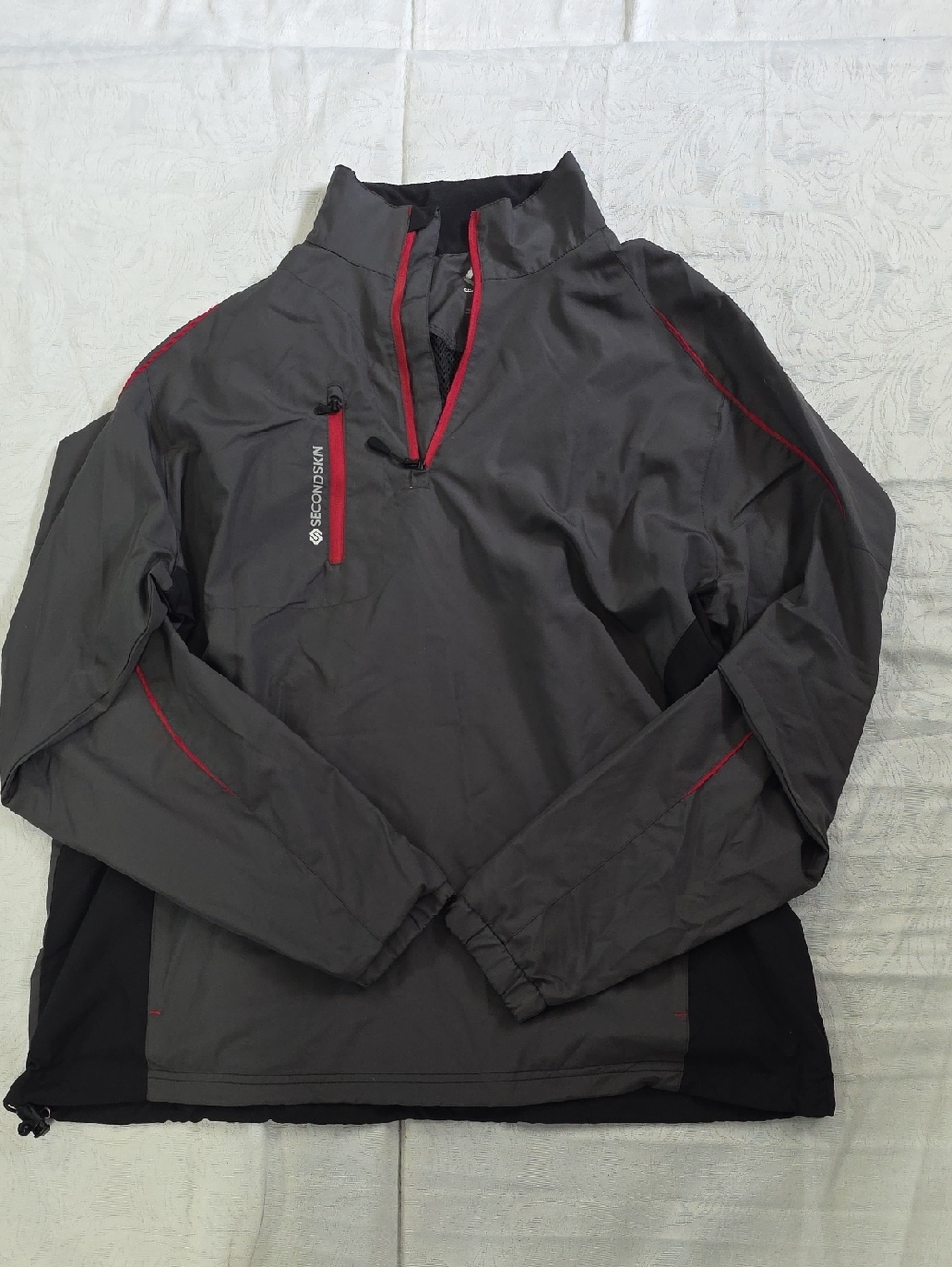 Second Skin Men's Lightweight Pullover Windbreaker - Gray/Red, Size XL